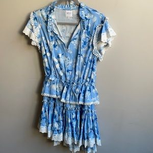MISA Los Angeles Blue Dress with White Lace
